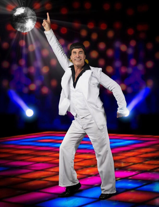 Tony Manero Look-a-like, Phil Travolta - the iconic Saturday Night Fever Point Pose